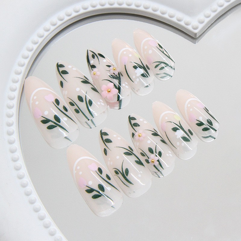 48 pieces of long almond shaped wearing armor,with a transparent nude base color