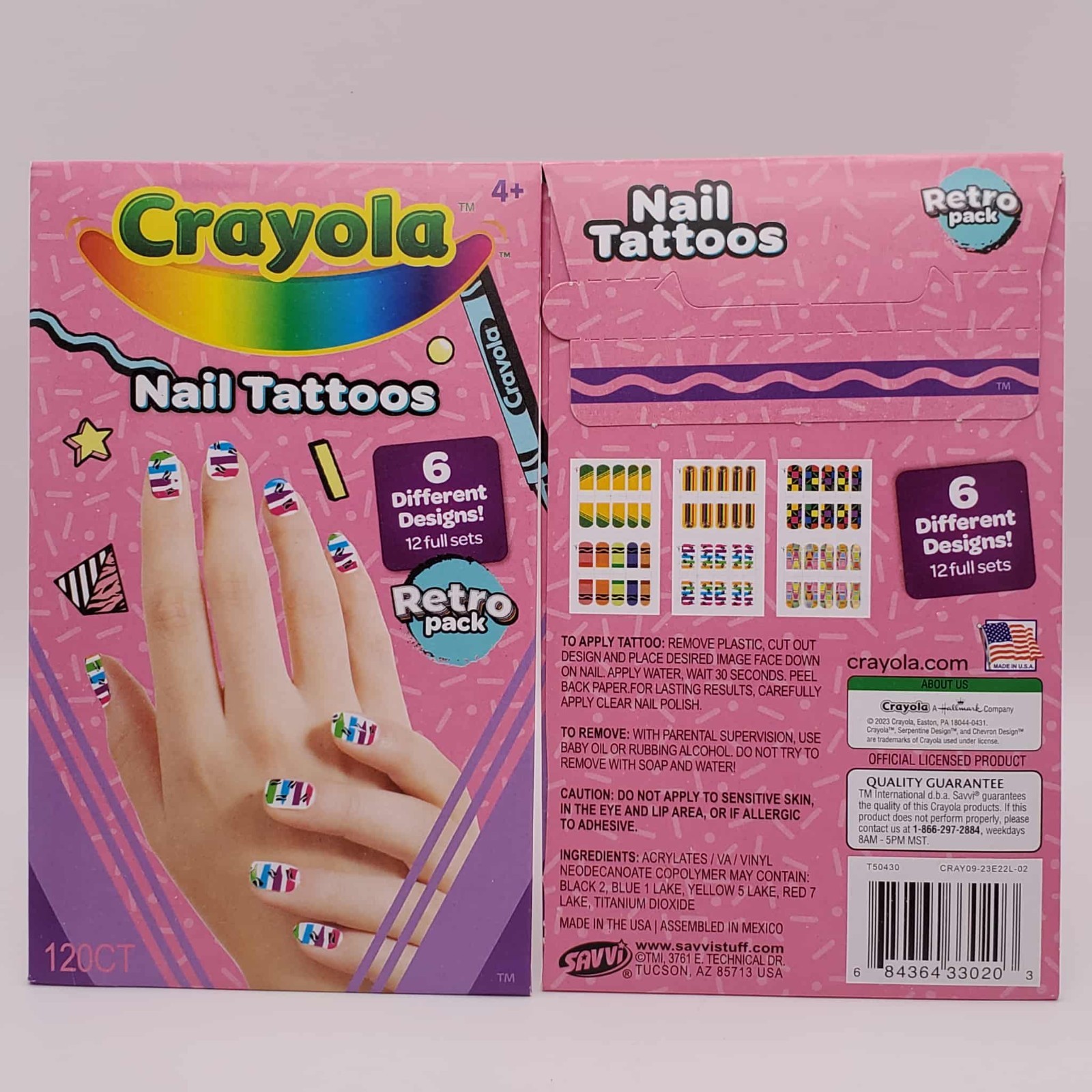 Crayola Retro Nail Décor Tattoo Pouch – 6 Different Designs, 12 Full Sets (2 Pk)