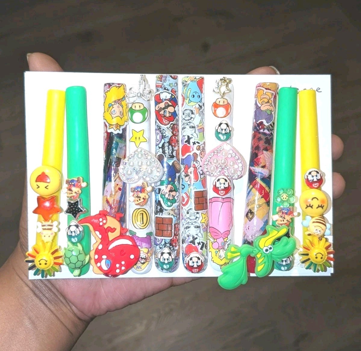Bright Custom Super Mario Multicolor Decorative 6Xl Press On Nails Sz X-Large
