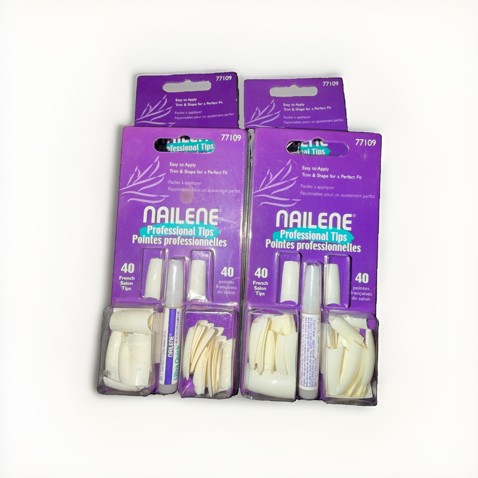 LOT of 4 NEW 40 Each NAILENE Professional French Salon Tips w/ Glue 77109