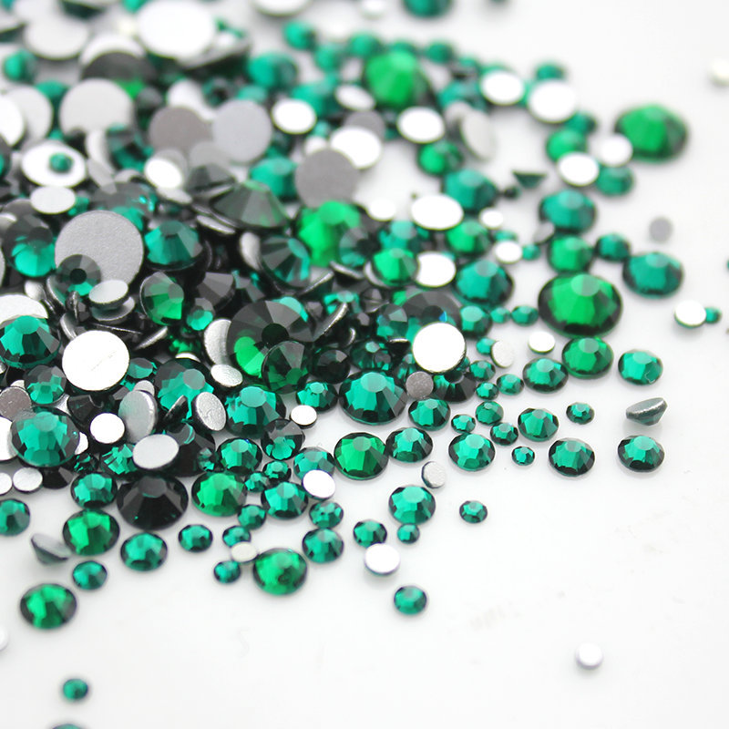 288 720 1440pcs Emerald Nail Art Rhinestones Flatback Glitter 3D Tips Decoration