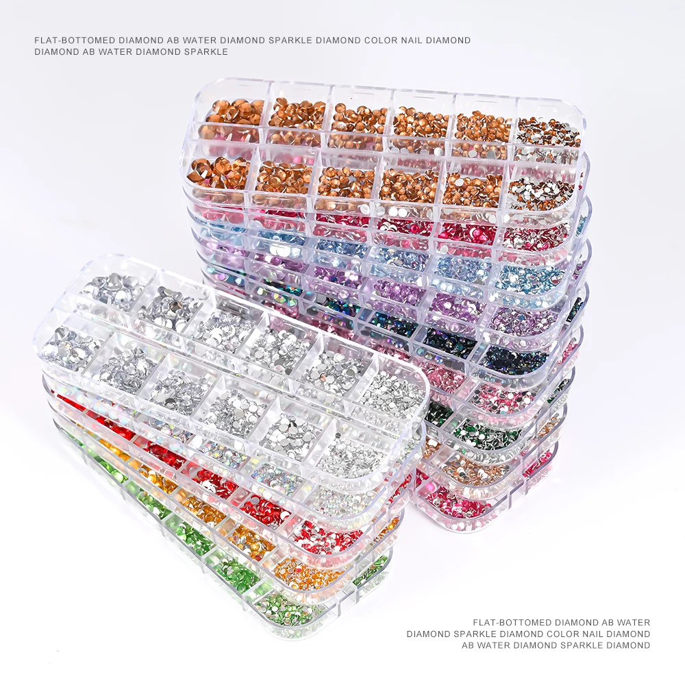 2400pcs+ Shiny Clear Crystal Gems Nail Rhinestones 1.5-4mm Mixed Round Glass