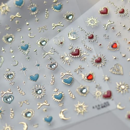 Heart Nail Sticker Decals Star Moon Nail Art Stickers with Diamond Color02