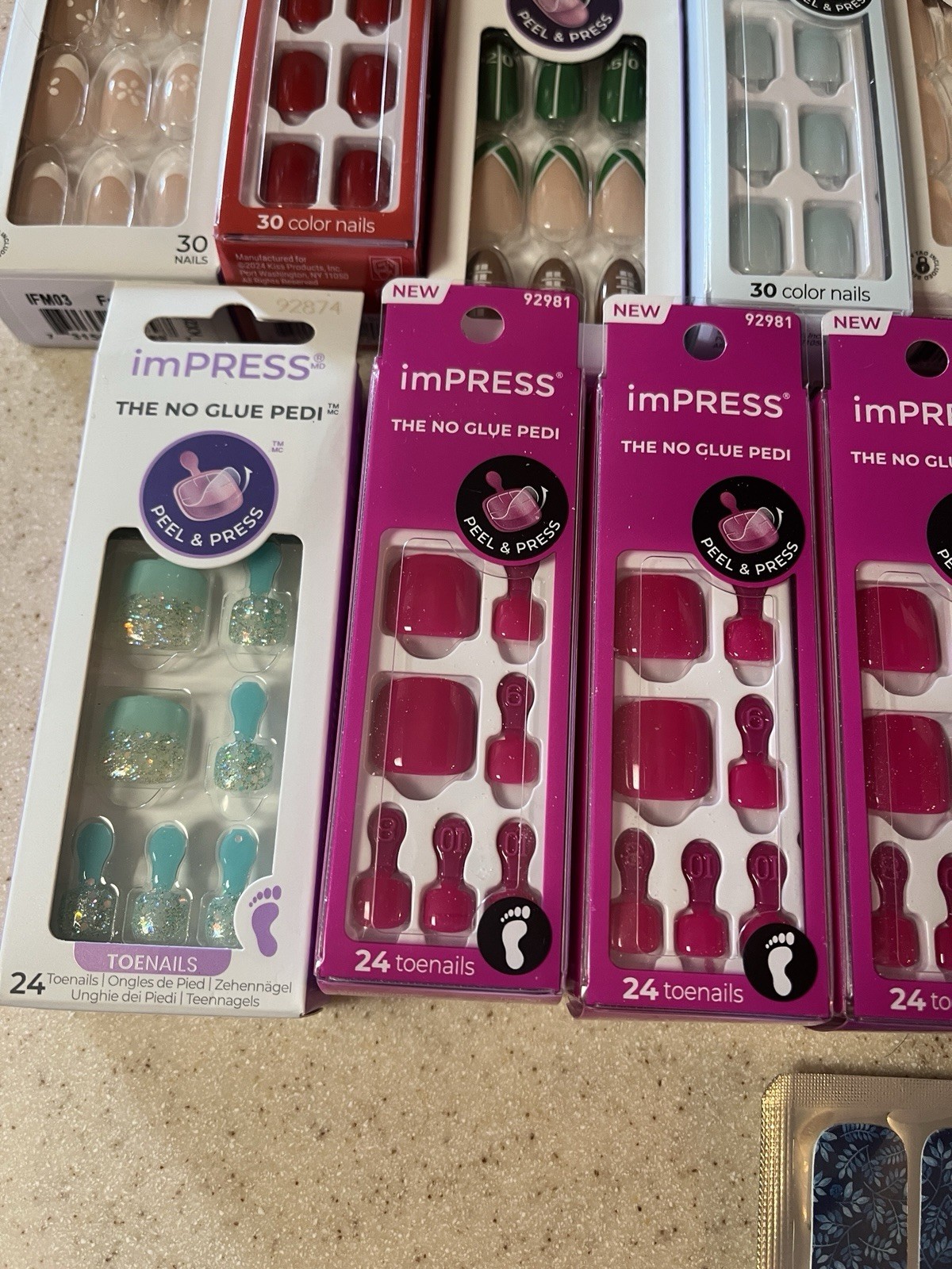 KISS Impress Lot Of 10 No Glue Mani-6 Pedi & 3 Color Street Nail Polish Strips
