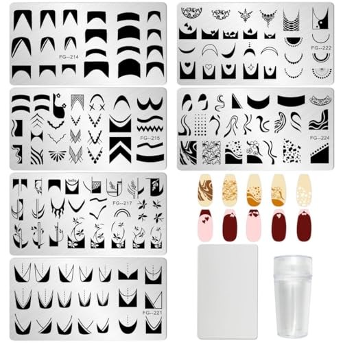 6pcs Nail Stamper Kit French Nail Stamping Plate Heart Geometric Pattern B