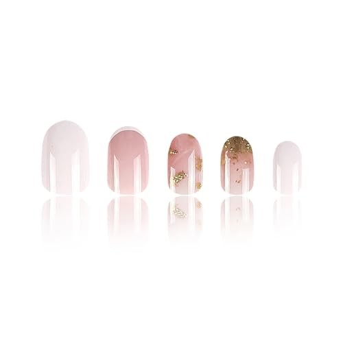 French Tip Press on Nails Short Round Head Almond Fake Nails with Gold Foil