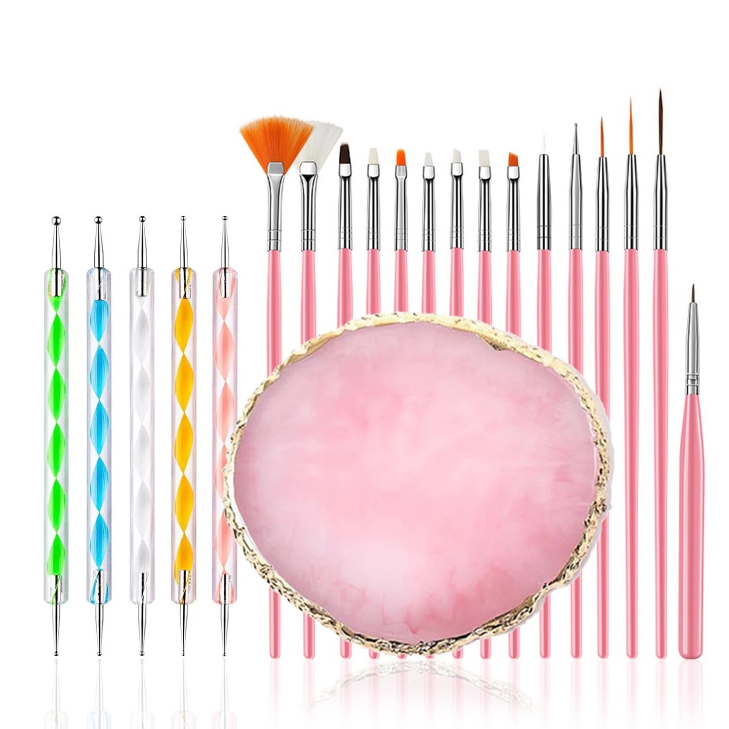 21Pcs Nail Art Brushes Set, 1 Resin Nail Art Palette, 5 Nail Art Dotting Pens…