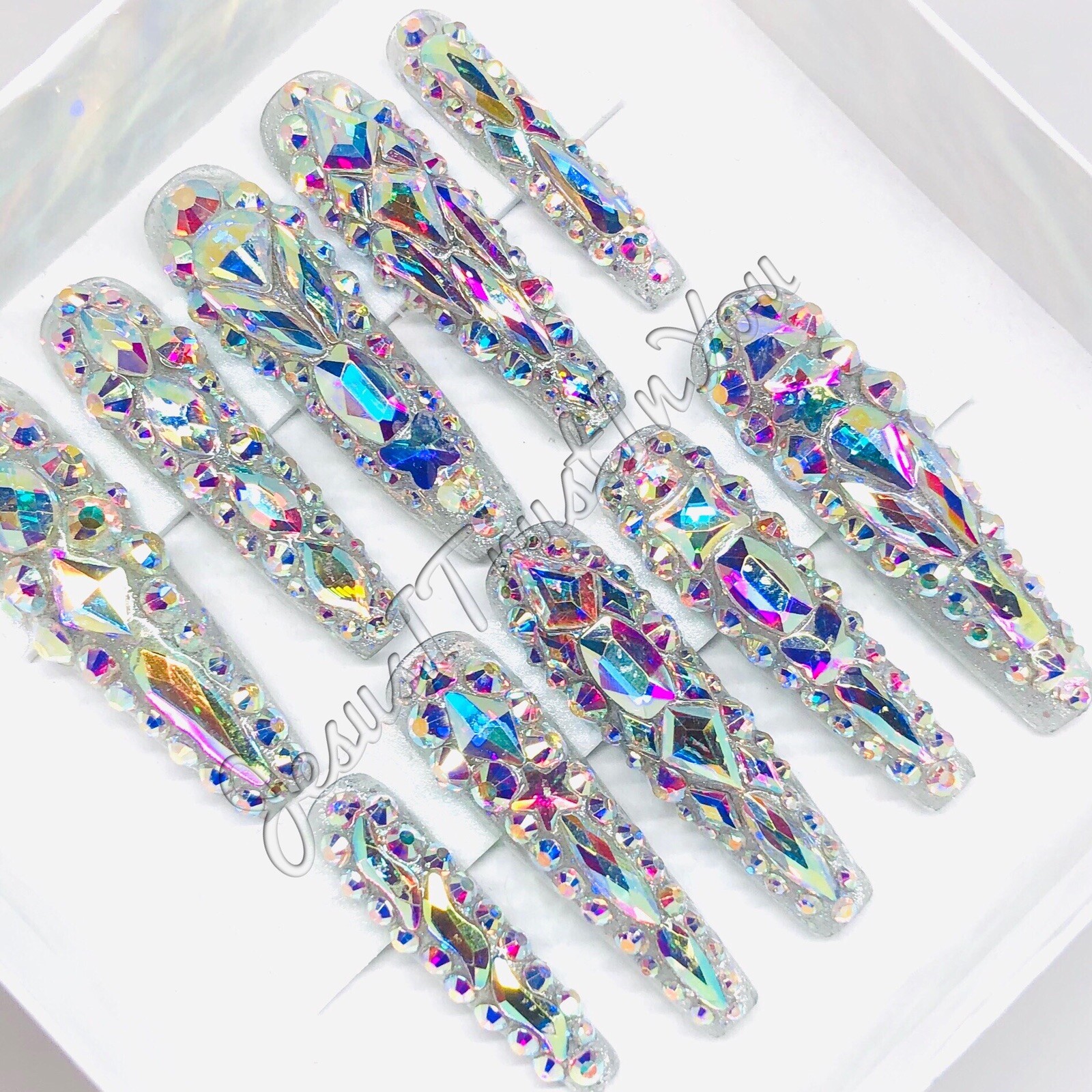JEWELS – CUSTOM XXL LONG BALLERINA GEL PRESS ON NAILS ❤️❤️
