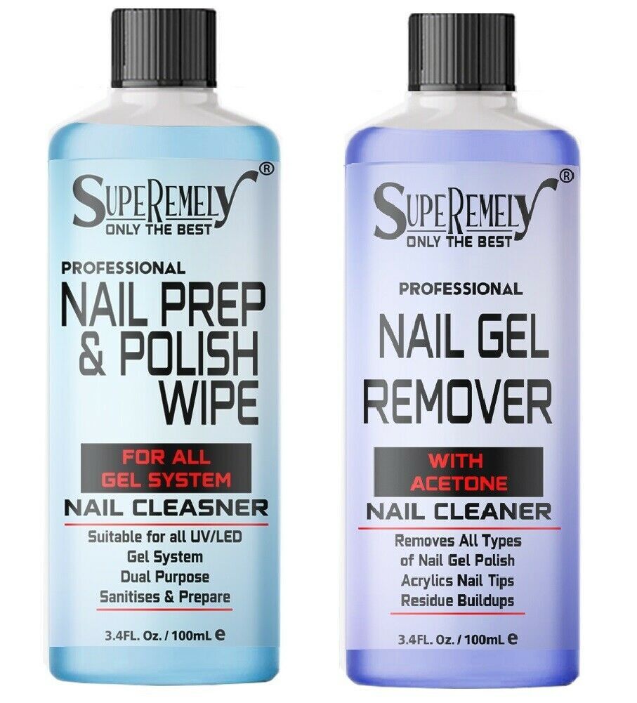 2021 Nail Gel Polish Prep + And Wipe & Remover UV LED Manicure Acetone 2x100ml