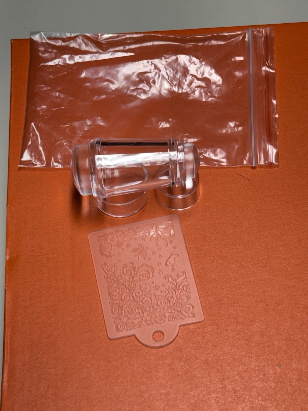 Clear Transparent Nail Stamping Stamper w/ Lid, Detachable Floral Scraper