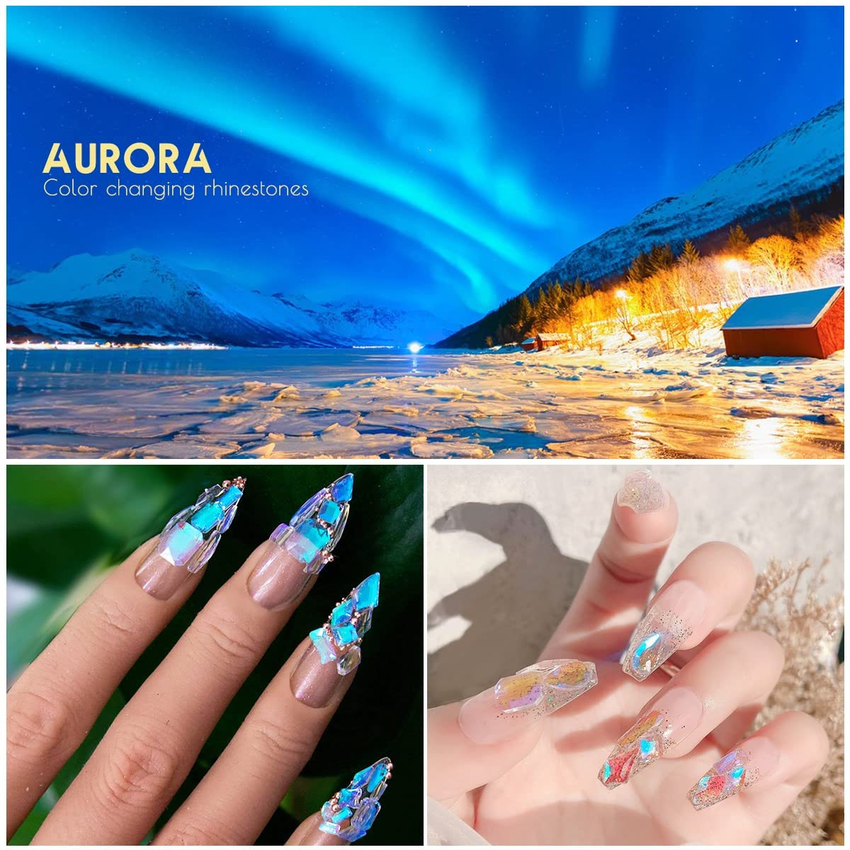Aurora Nail Art Rhinestones Clear Moonlight Nail Charms Multi Shapes Aurora Flat