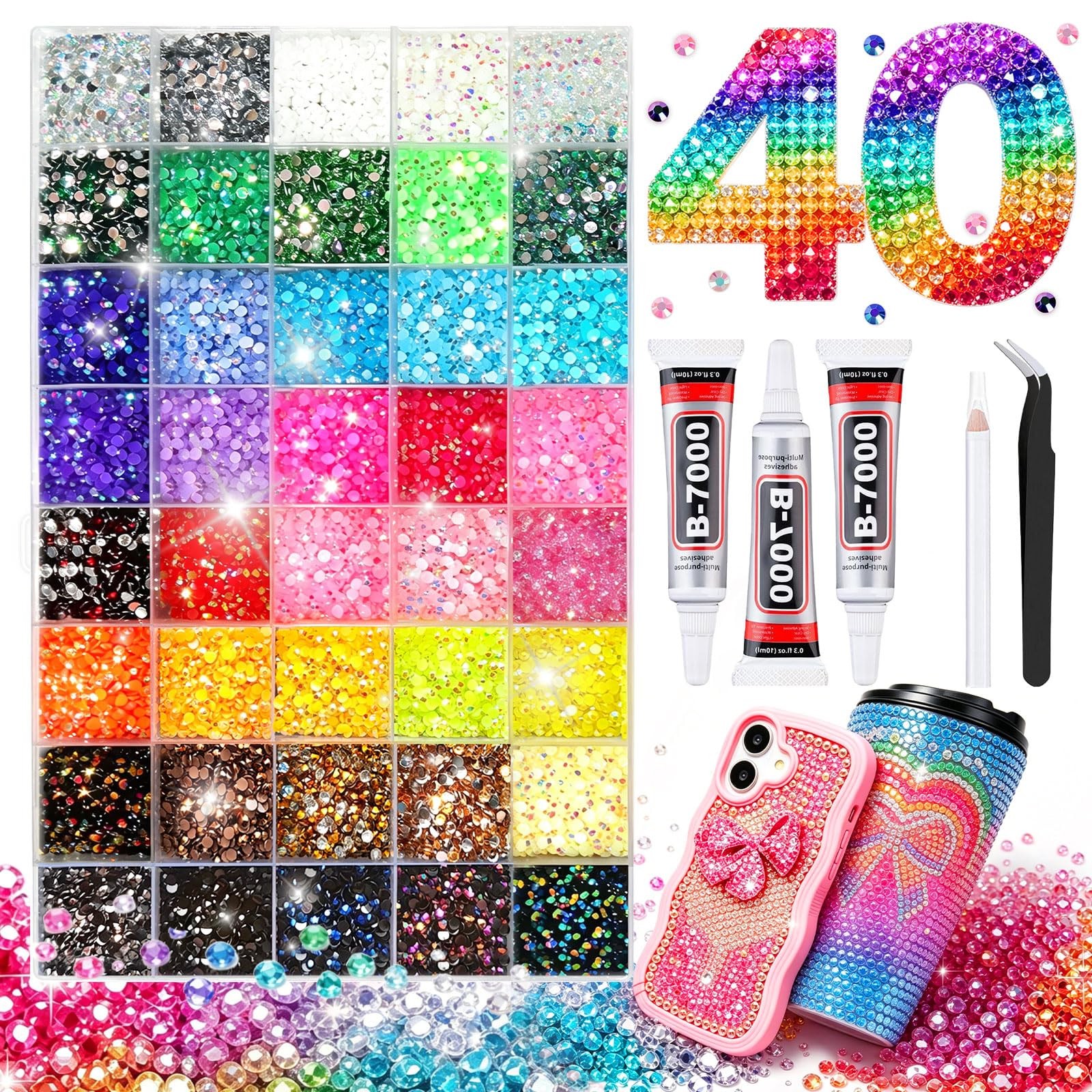 40000Pcs 40 Colors Bedazzling Kit Jelly Rhinestones for Bedazzling Crafting, …