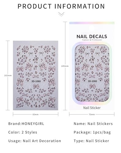 Leopard Print Bow Nail Stickers Self-Adhesive, 2 Sheets Mini 4 Leopard Print