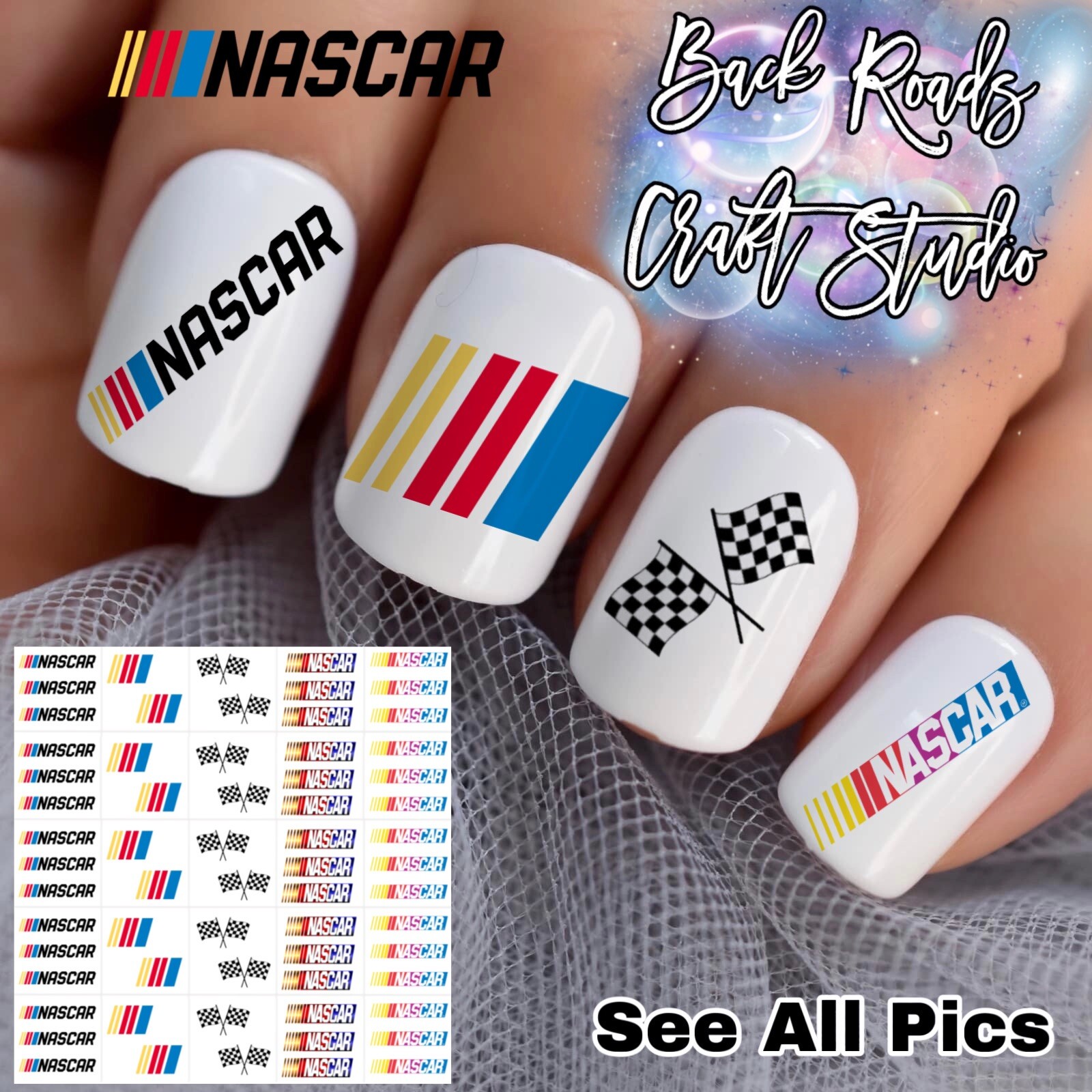 NASCAR Logo Waterslide Hot Wheel Decals Set of 50 Instructions & Bonus