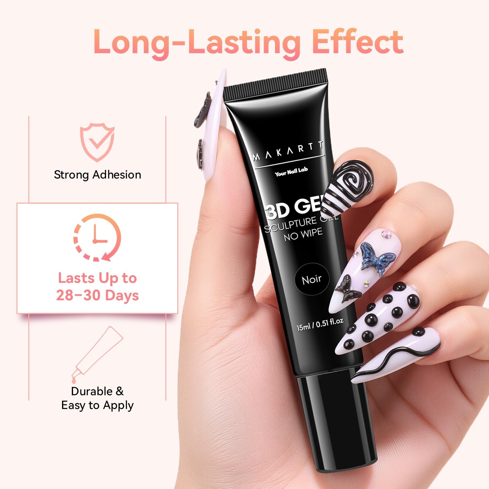 3D Gel Nail Art Sculpting Glue – 15g No Wipe Molding Gel for Rhinestone Decor