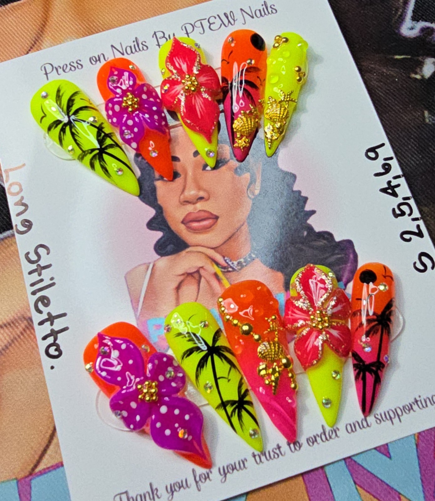 Handmade Gel Press On Nails, Small Size 2,5,4,6,9 Long Stiletto