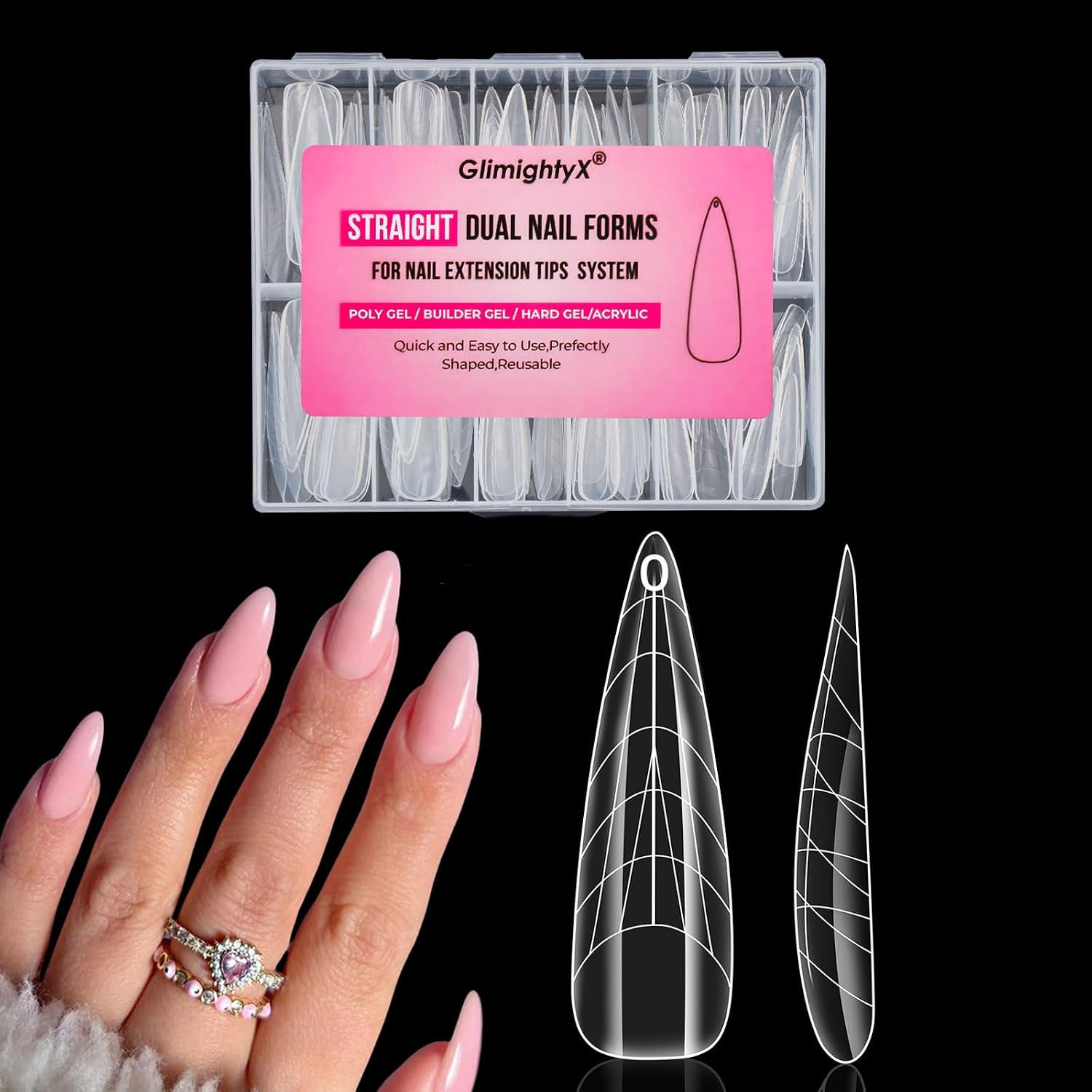 Flat Natural Poly Gel Nail Forms Almond 120 Pcs 12 Sizes | Fit for Natural & Fla