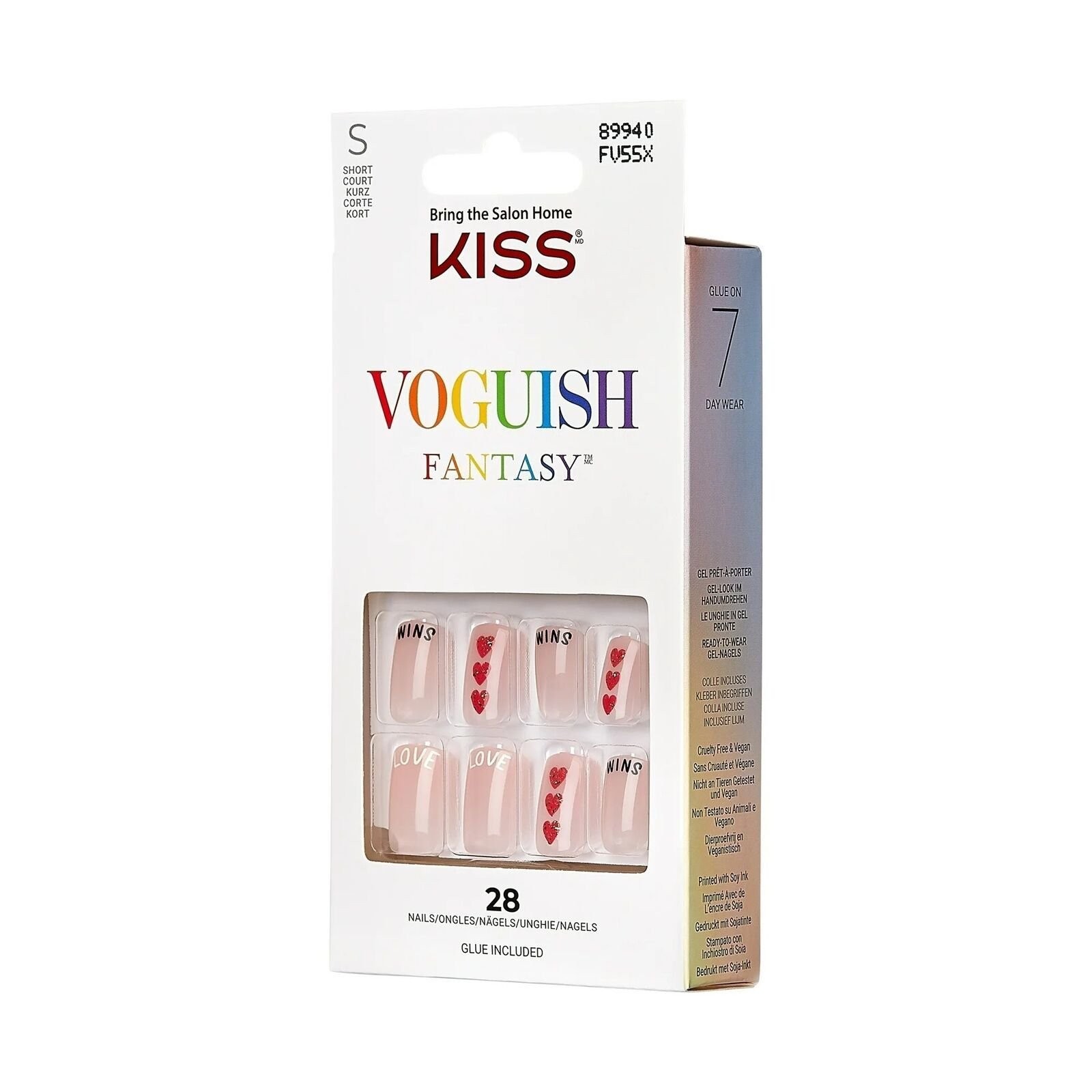 KISS Voguish Fantasy Small Square Glue-On Pride Nails, Nude, 28 pieces