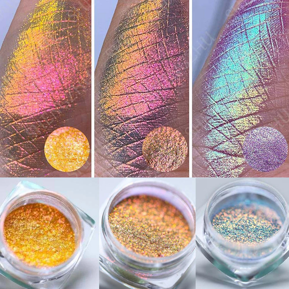1 Box Multichrome Chameleon Nail Powder Glitter Aurora Neon Chrome Pigment Dust