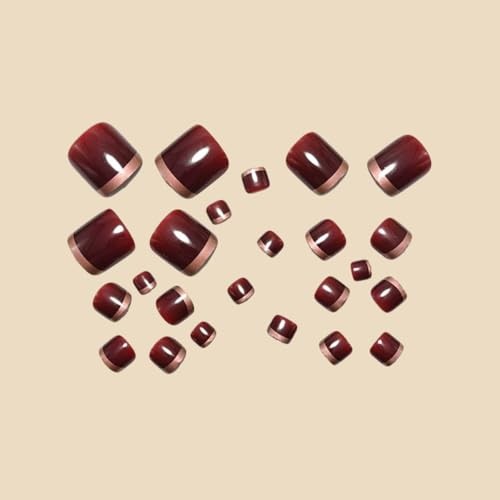 Wine Red Press on Toenails Short Square False Toenails with Designs Glossy Q25
