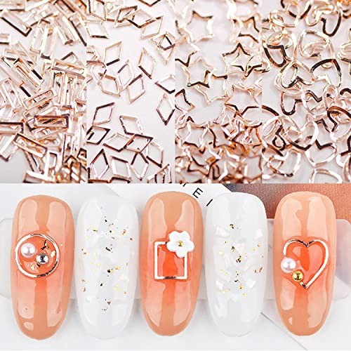 28 Grids Alloy Nail Art Rivets, 3D Mix Geometry Nail Studs Rose Gold Nail Studs