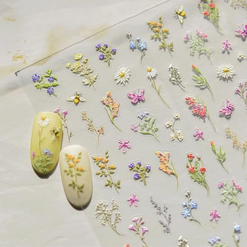 3D Embossed Flower Nail Art Stickers Decals Self-Adhesive 5D Spring Summer