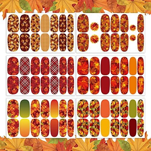 12 Sheets Fall Nail Wraps Stickers Autumn Nail Polish Strips Self-Adhesive