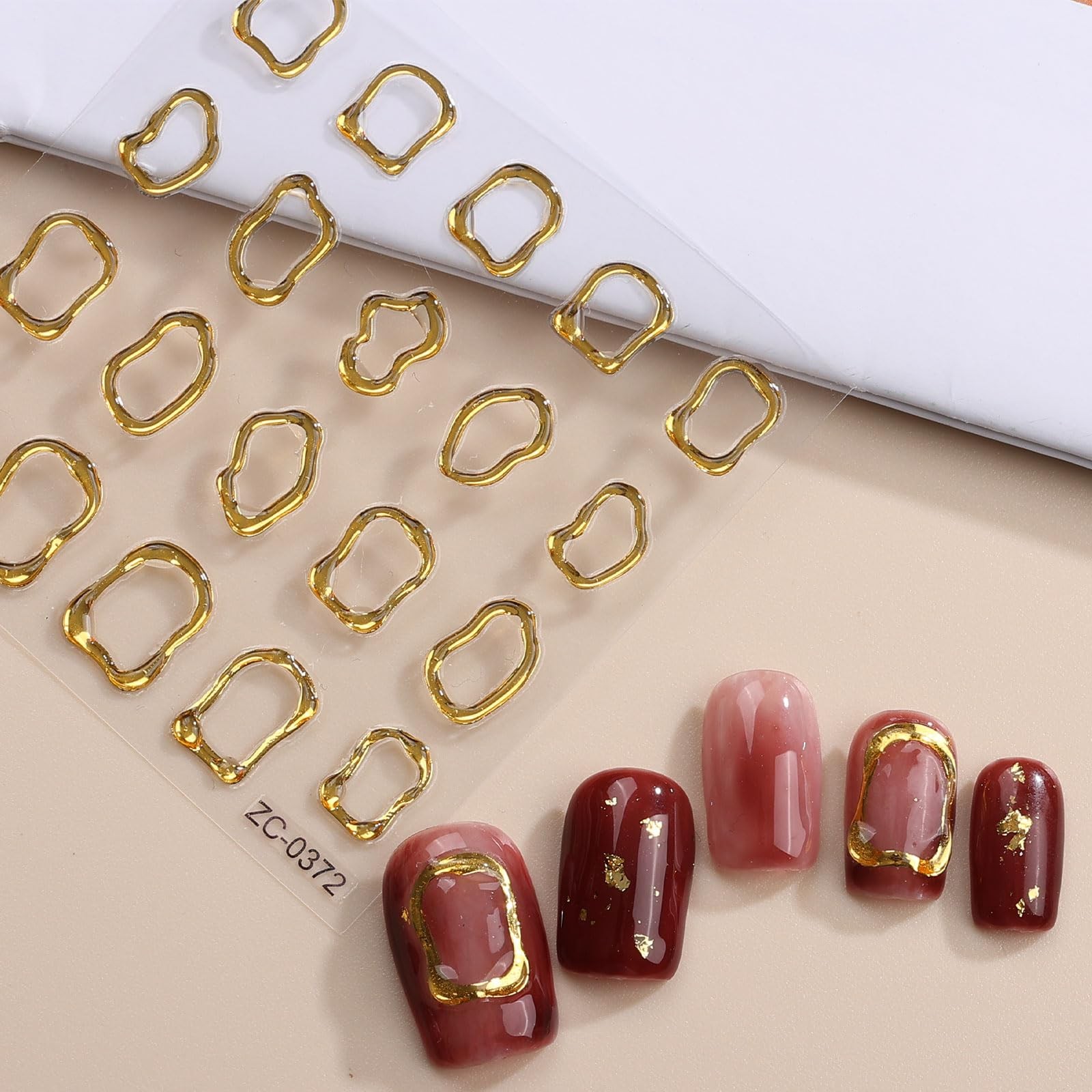 6 Sheets 3D Embossed Gold Irregular Geometric Nail Art Stickers Decals