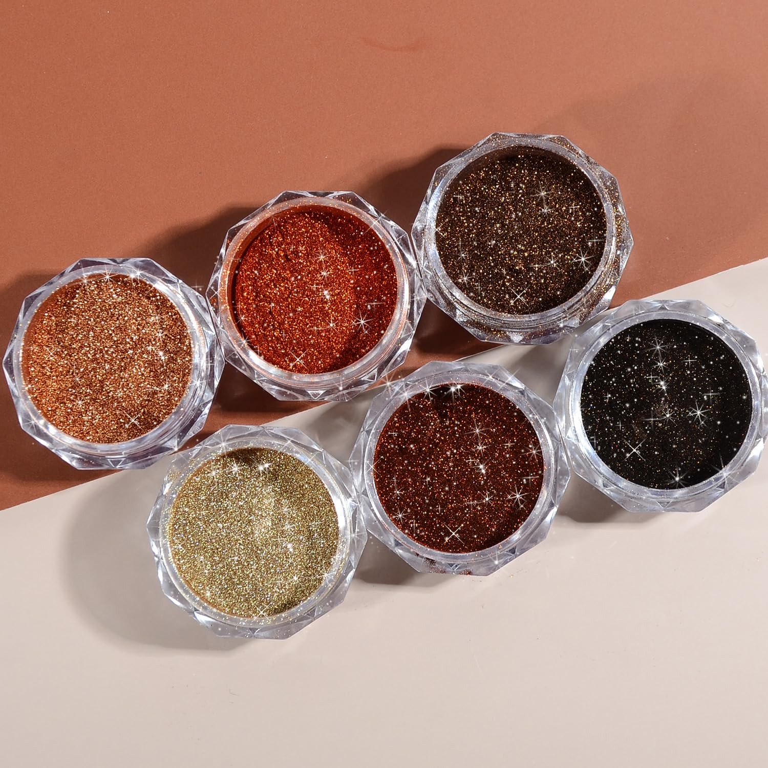 Chrome Nail Powder Set, 6 Maillard Colors Metallic Brown Chrome Nail Powder M…