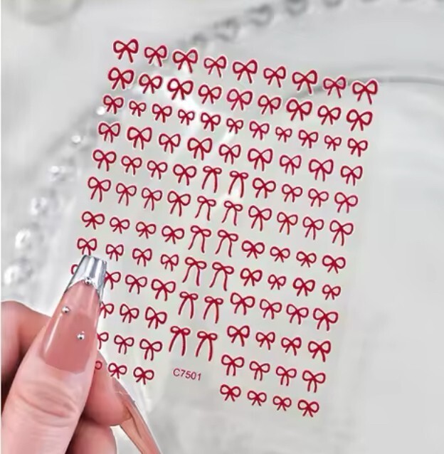 Minimalist Bow Nail Art Stickers Black White Gold Silver Red Ribbon Gel Nail