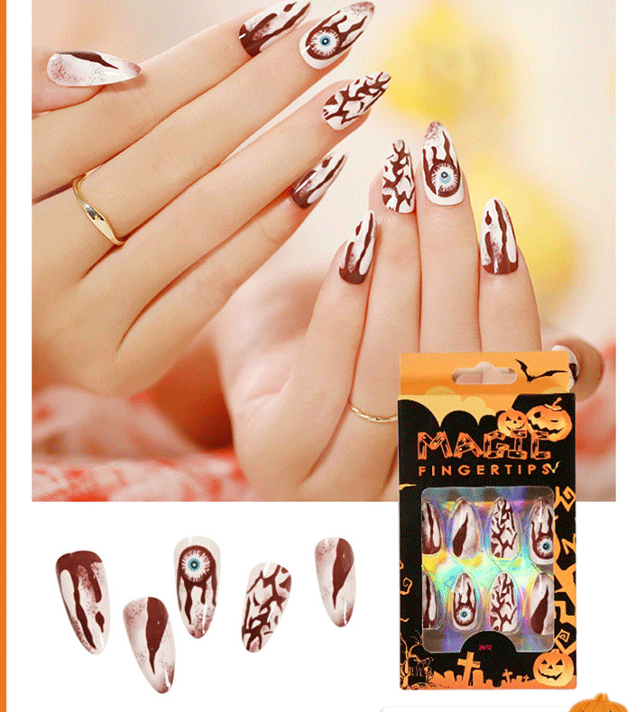 120Pcs Halloween Mix Fake Nails Long Coffin Press On Nails Fake False Nail Set