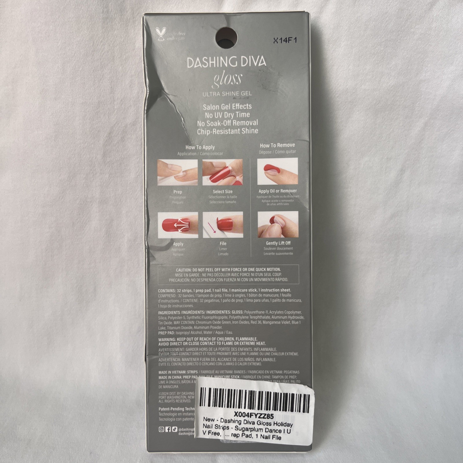 Dashing Diva Gloss Nail Strips, Sugarplum Dance, UV Free, Prep Pad, 1 Nail File