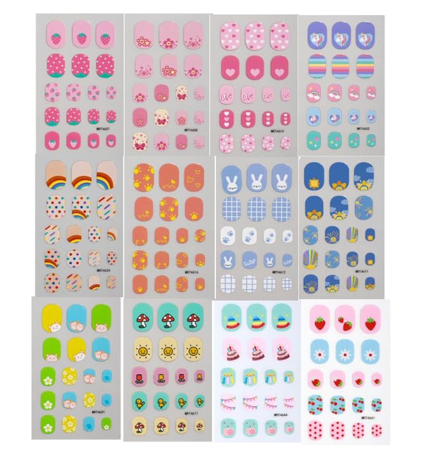 Kids Nail Stickers, 12 Sheets Colorful Nail Art with Bows, Cats, Flowers, Sel…