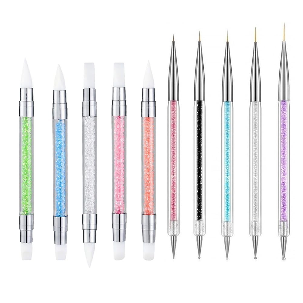5PCS Dual Tipped Nail Art Sculpture Pen & 5PCS Nail Dotting Pens with Liner B…