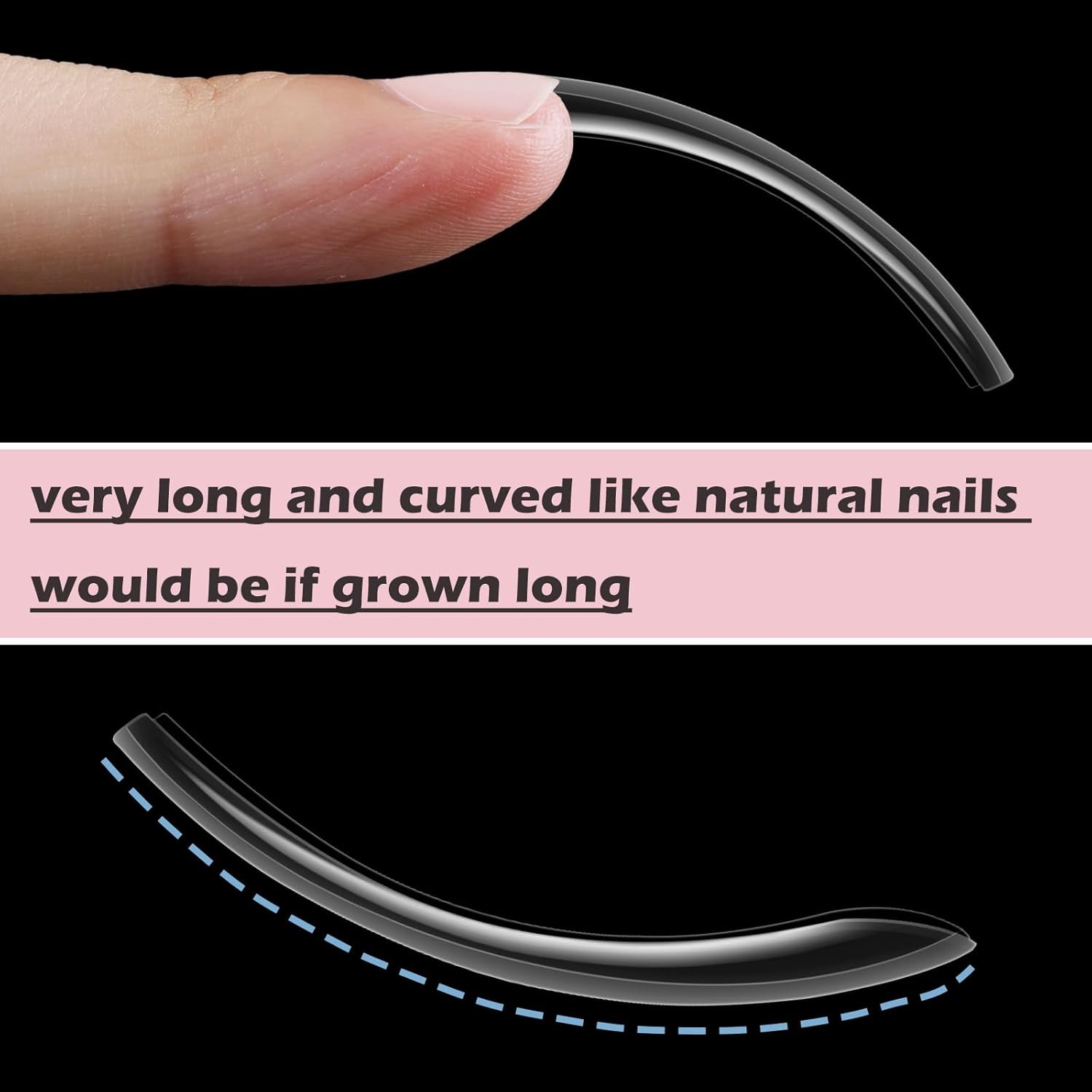 Curved Square Nail Tips Press on Full Cover Nails, Extra Curve Clear XXL Squa…