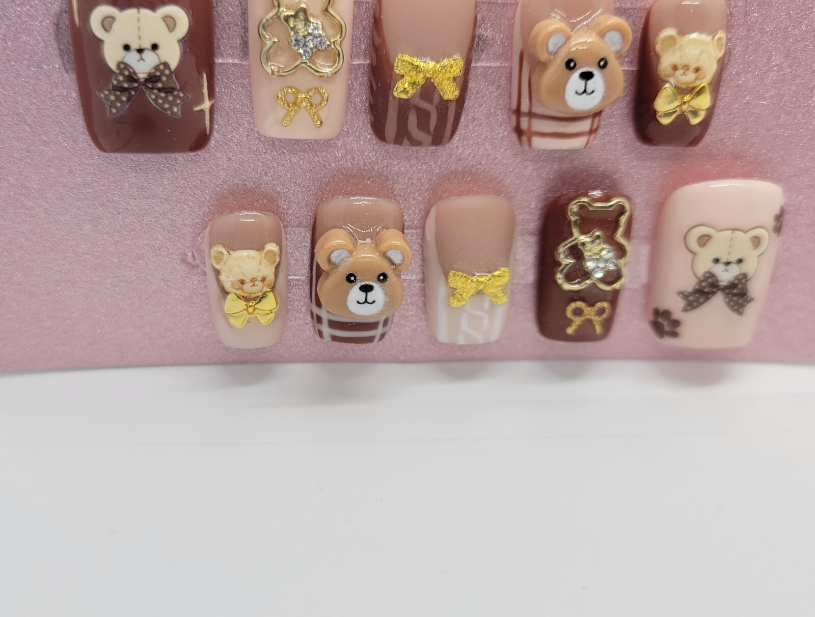 Handmade Teddy Bear Autumn Cute French Brown Sweater presson nails short Square