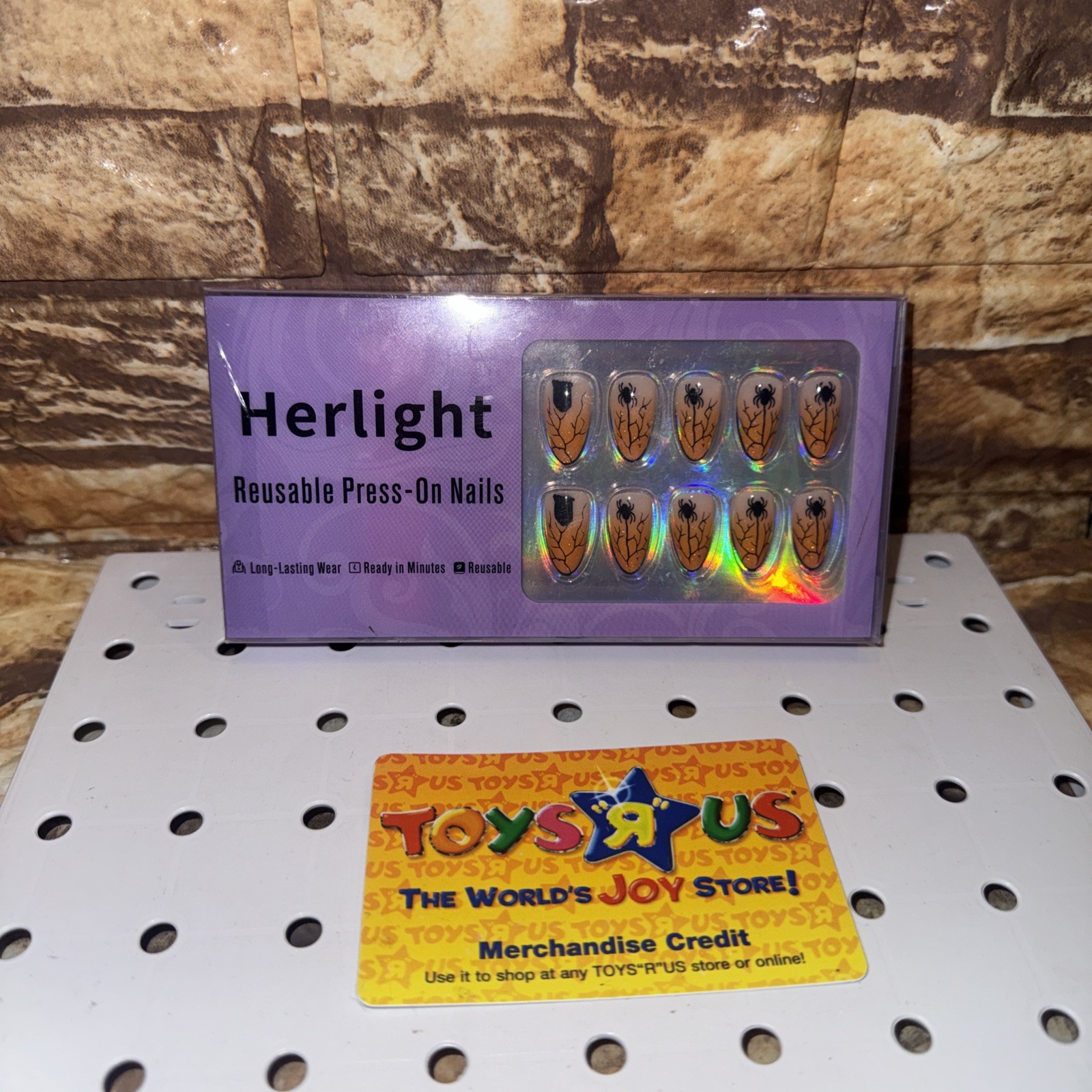 Herlight Press-On Nude Orange Spider Webb 3/4” Reusable Nails Full Set w/glue