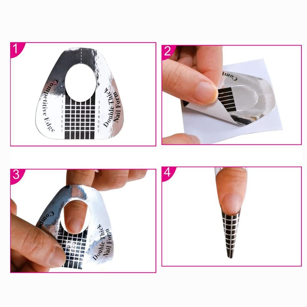 200Pcs Long Nail Forms Extension Set 100 Pcs Gold + 100 Pcs Silver Nail form …