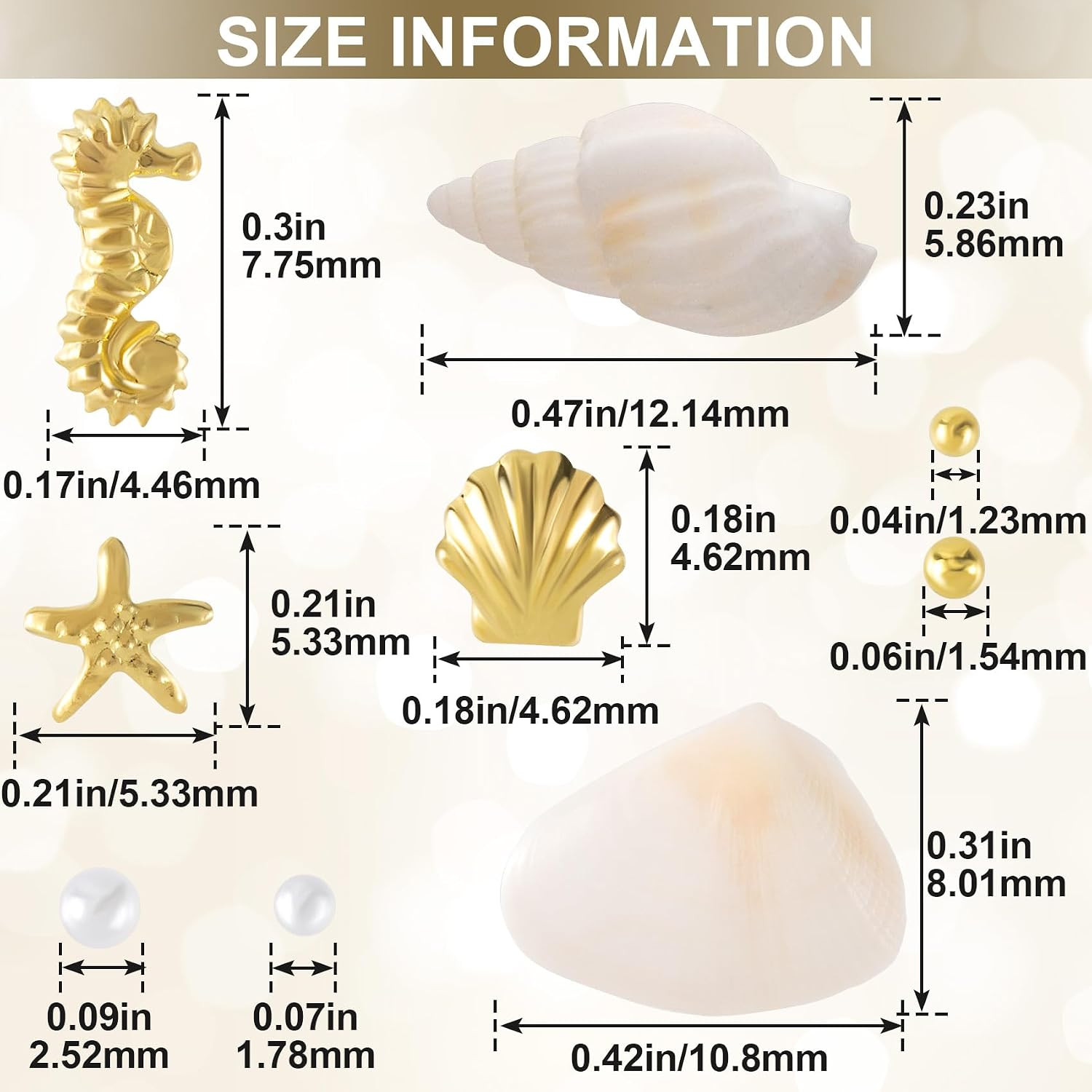 2 Boxes Ocean Beach Nail Art Charms, Gold 3D Starfish Seashell Nail Decoration G