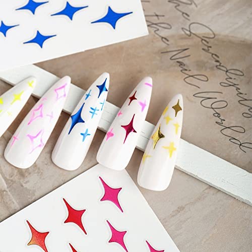 12 Colors Stars Nail Art Stickers, 3D Stars Self-Adhesive Four-Pointed Star