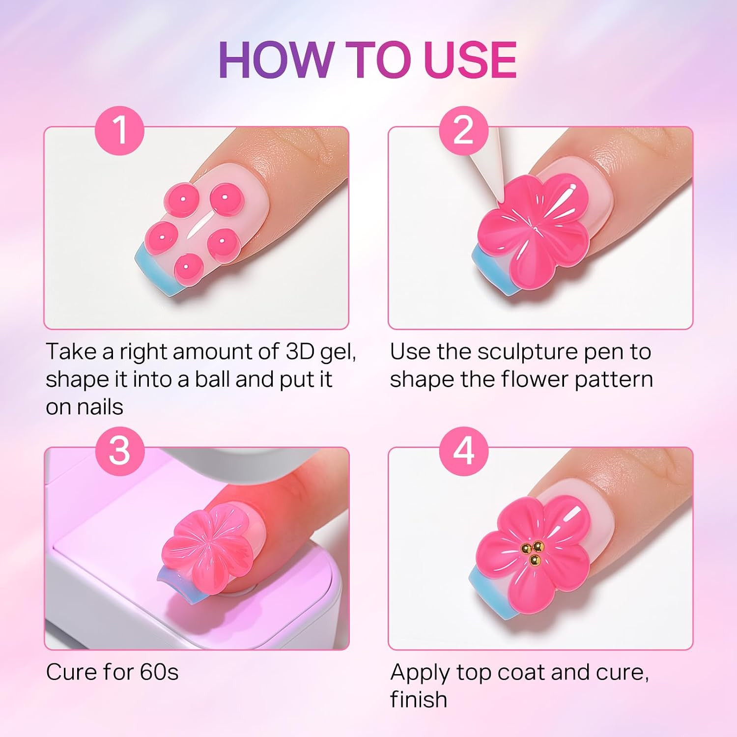 3D Nail Scupting Gel for Nail Art, 6PCS Neon Colors Non-Sticky 3-In-1 Molding Ge