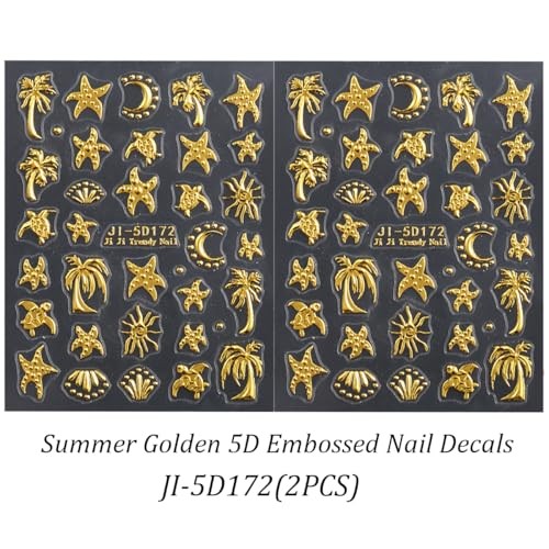 Summer Nail Art Stickers – Decals Palm Tree Starfish 5D Embossed Nail Style1