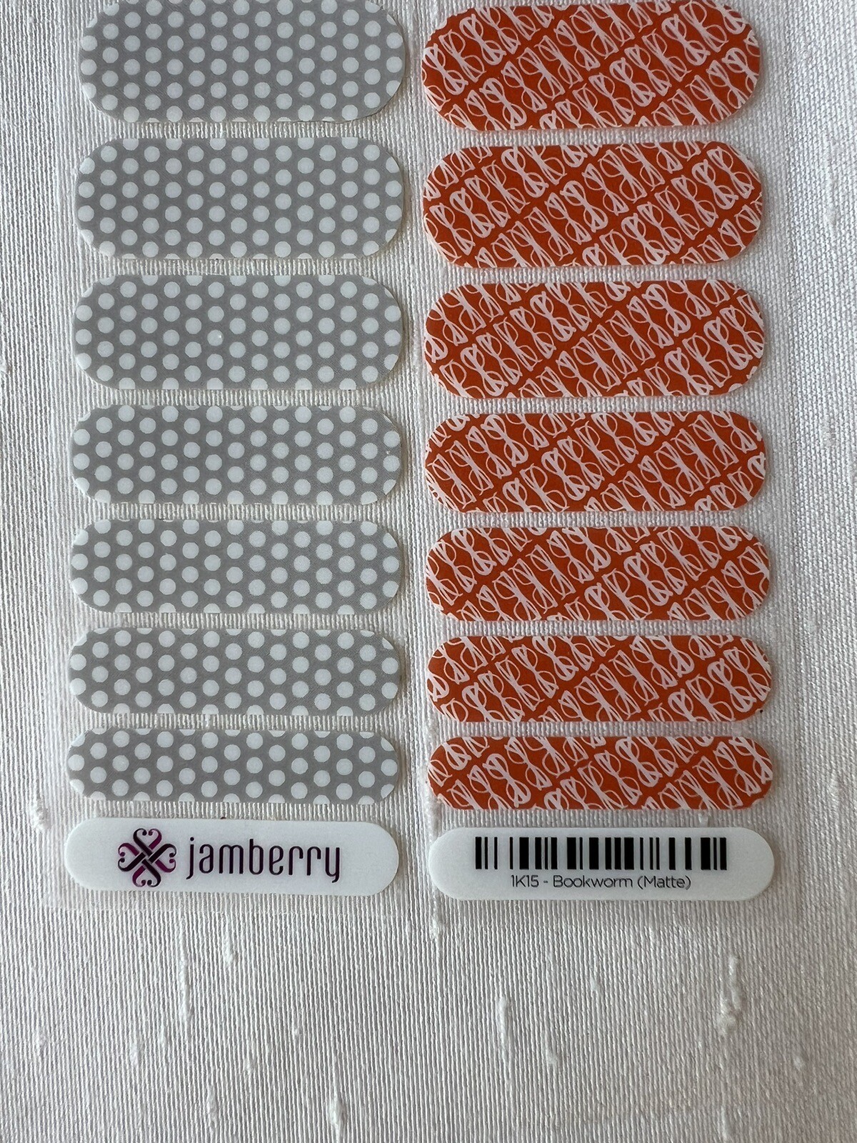 Jamberry Nail Wraps, Bookworm Matte, Gray & White Polka Dots, Half Sheet Combo