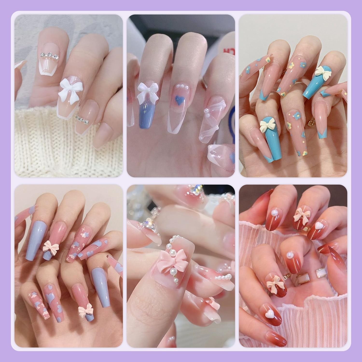 Colorful 3D Nail Bow Charms Set – 120 Pcs with Glue Gel & Pickup Tools Included