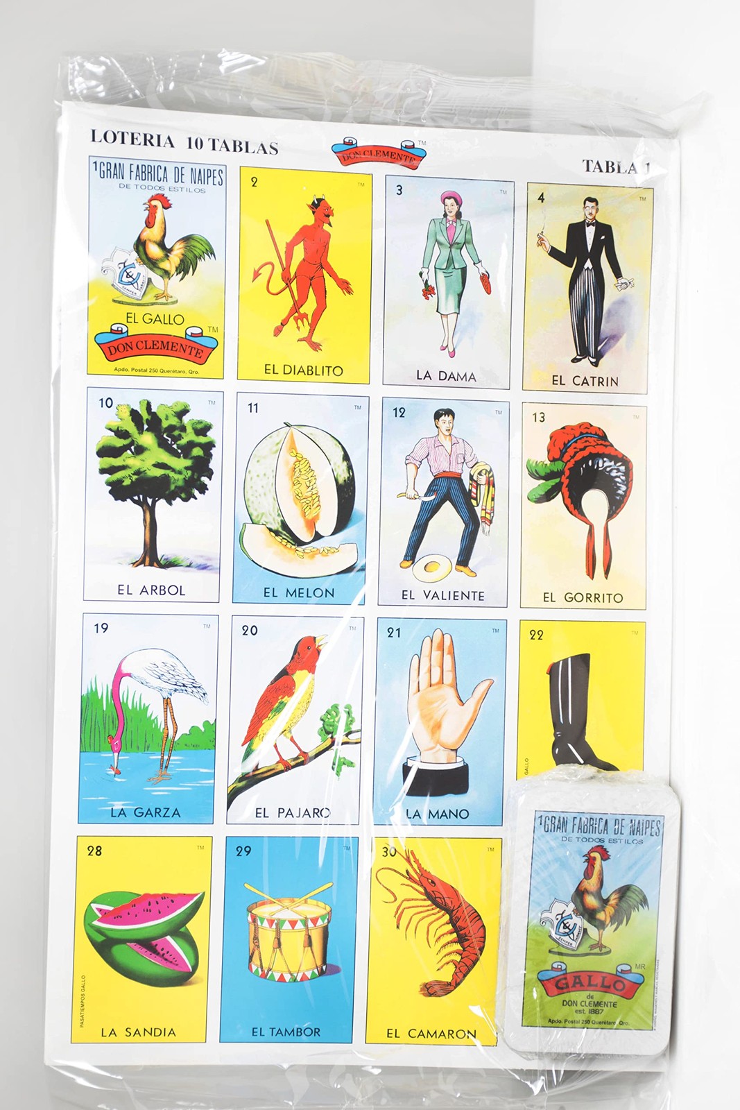 Don Clemente Mexican Jumbo Loteria Set, Deck of Cards Fun and Large, White