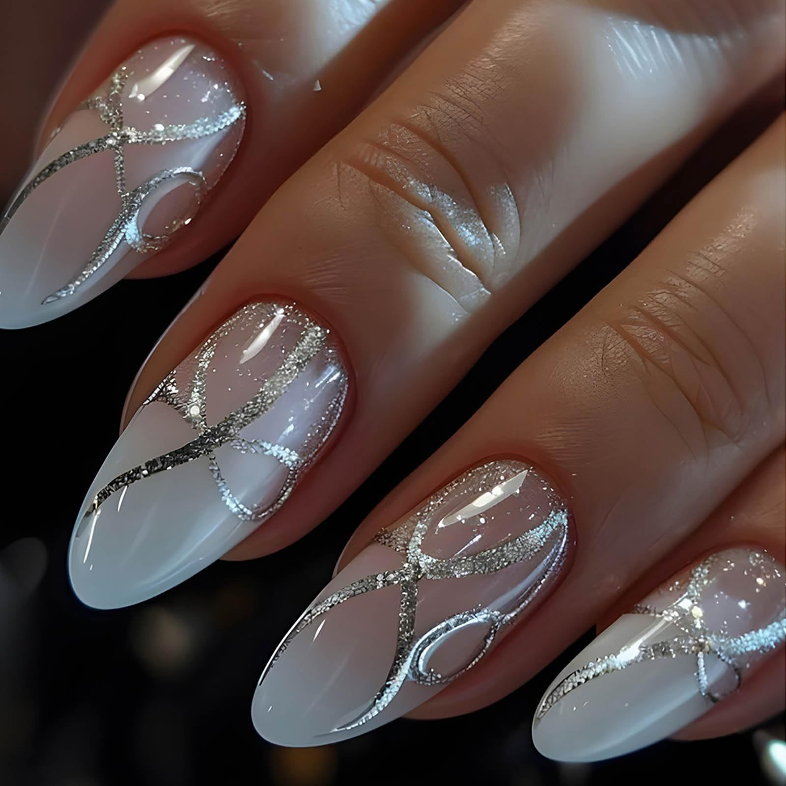 Press on Nails Short,Almond Fake Nails,White Gradient Full Cover Glue on Nail…