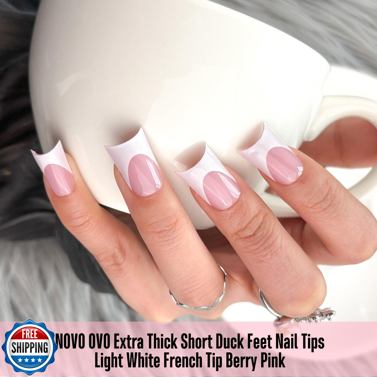 NOVO OVO Extra Thick Duck Nails Short with Moon Curve Light White