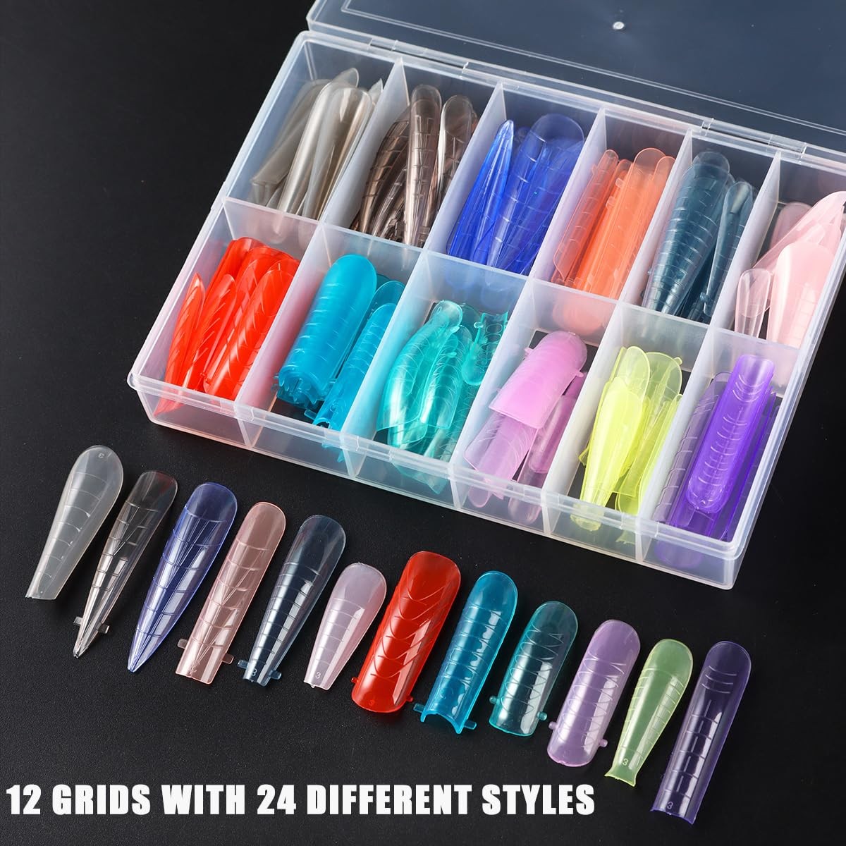 12 Grids Dual Forms Nail Extension Mold, Colorful Quick Building