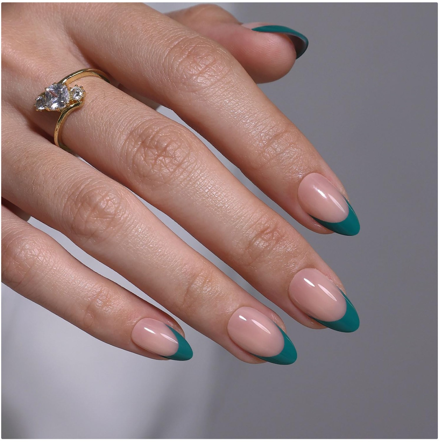 Transformative Teal Gel Almond Fake Nails – 16 Sizes