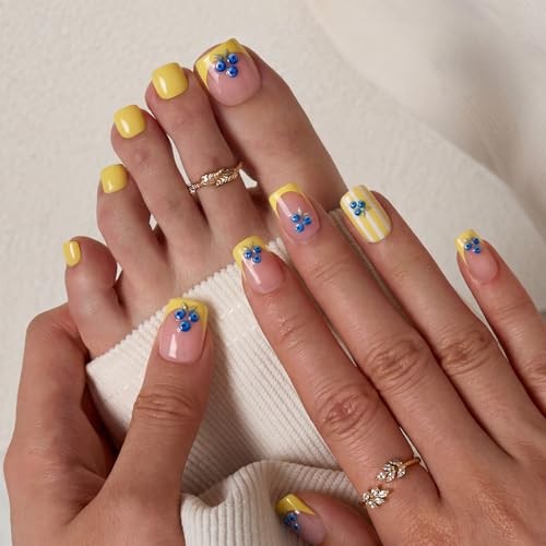 Press On Toenails Short – Blueberry Rain, Easy-to-Apply 3D A4-Blueberry Rain-T